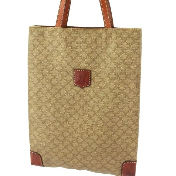 CELINE Handbag Macadam Beige PVC ?~ Leather Authentic USED